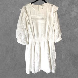 👗White Lace Embroidered Puff Sleeve Dress